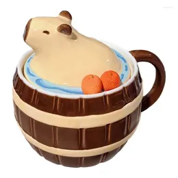 Mugs Capybara Coffee Cute Cartoon Kawaii Aesthetic Mug With Easy-to-Hold Handle And Lid Funny