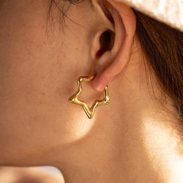 Dangle Earrings Vintage Gold Color Plated Bold Star Hoops Earring For Women Lava Pentagram Huggies Piercing Y2K Accessory Jewelry Gifts