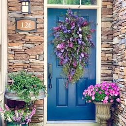 Decorative Flowers Rustic Spring Wreath Flower Farmhouse Garland Front Door Swag Wall Hanging Decor