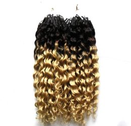 T1B613 Blond Kinky Curly micro loop human hair extensions 200s ombre micro loop ring hair extensions 200g Curly Micro Bead Hair E5157138