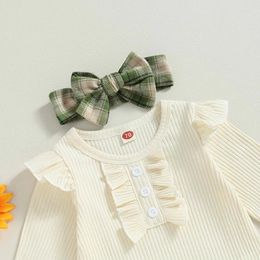 Clothing Sets Infant Baby Girl Fall Winter Outfits Long Sleeve Romper Knitted Bodysuit With Plaid Skirt 2Pcs Christmas