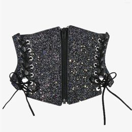 Belts Summer Shiny Sequin Wide Waistband Fashion Women Elastic Dress Belt Wrap Cinch High Waist Lace-Up Tie Leather Corset