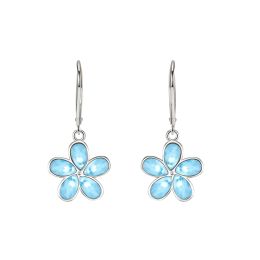 Earrings Natural Larimar Plumeria Flower Leverback Earrings 925 Sterling Silver Jewellery Silver Dangle Earrings for Women Drop Earrings