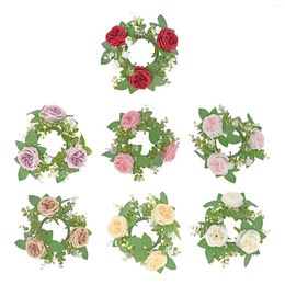 Decorative Flowers Pillar Candle Ring Artificial Wreath Flower Arrangement Candleholder For Door Centrepieces Party Thanksgiving Tabletop