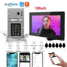 Intercom Jeatone 10Inch Video Intercom Tuya Wireless Wifi 1080p for Home Video Doorbell Password Swiping Card Unlock Intercom System