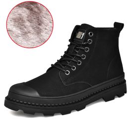 boots Winter Men Boots Genuine Leather Ankle Boots Black Warm Winter Work Casual Shoes Men Outdoors Military Fur Snow Boots for Men