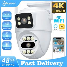 Cameras ZRHUNTER 4K 8MP IP Camera Dual Lens Outdoor CCTV Night Vision Auto Tracking Video Surveillance External Wifi PTZ Camera P2P