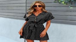 2021 Dresses Office Lady Boho Dot Pattern Women Clothing Black Viscose BowKnot Outfits Loose Soft Casual Dress4198233