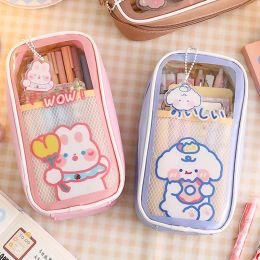 Cases Kawaii Pencil Case Transparant Large Capacity Pen Bag Waterproof Cute Rabbit Bear Box for Girls School Supplies Stationery