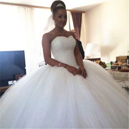 Dresses Crystal Beaded Wedding Dresses New Luxury Designer Sweetheart Tulle Puffy Ball Gown Lace up Bridal Gowns 2019