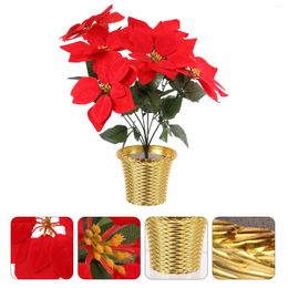 Decorative Flowers Christmas Decoration Tree Fake Poinsettia Potted Outdoor Faux Cloth Party Adornment Xmas Ornament Simulation