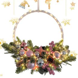 Decorative Flowers Front Door Wreath Garland Outdoor Winter Decorations No Fading Lighted Artificial Christmas With Timer Baubles And Lights