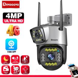 Cameras Color Night Vision 4G Sim Card Security Camera dual len Auto Tracking Outdoor 2 Way Audio Video Wifi PTZ Surveillance Camera 4MP