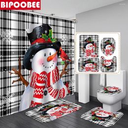 Shower Curtains 3D Snowman Bathroom Set Bath Mats Rugs Merry Christmas Bathtub Curtain Xmas Toilet Cover Non-Slip Carpet