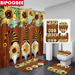 Shower Curtains Sunflowers Bathroom Decoration 3D Dwarf Set Bath Mats Rugs Waterproof Fabric Bathtub Curtain Toilet Cover Carpet