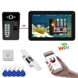 Intercom 9 Inch Wired / Wireless Wifi Fingerprint Video Door Phone Doorbell Intercom System with Electric Strike Lock+ Ircut Hd 1000tvl