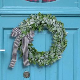 Decorative Flowers High-quality Wreath Realistic Green Leaf With Bowknot Ribbon For Home Holiday Decoration Faux Garland Front Door