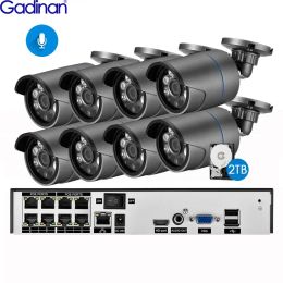 System Gadinan 8CH 5MP POE NVR CCTV System Kit 3.0MP 2304x1296P Audio IP Camera P2P Outdoor IR Night Vision Surveillance Set