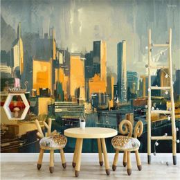 Wallpapers Milofi Retro European Pure Hand-painted Oil Painting Urban Living Room Background Wall Paper Mural