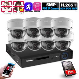 System H.265+ 8CH CCTV System 5MP POE NVR Kit Face Detection Outdoor Waterproof IP66 Security 5MP POE IP Camera Video Surveillance set