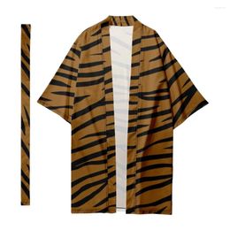 Ethnic Clothing Men's Japanese Long Kimono Cardigan Samurai Costume Fashion Traditional Animal Stripes Shirt Yukata Jacket 2