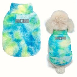 Dog Apparel 1pc Sweatshirt Flannel Pullover Pet Cat Vest Cold Weather Warm Jacket Winter Wind-proof Tie-dye Jumpsuit Clothes