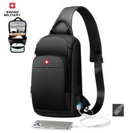 Swiss Mens Chest Bag Fashion Anti-theft Shoulder Bag Outdoor Leisure Crossbody Bag Nylon Waterproof Handbag Usb Bag Sling Pack 240403