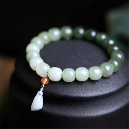 Bangles Natural Multitreasure Gradient Hetian Jade Bead Bracelet Jade Lotus Root Pendant Red Agate Charm Jewellery Women Healing Bracelet