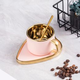 Cups Saucers Nordic Matte Coffee Cup Plate Solid Color Electroplating Retro Home Afternoon Tea Set Butterfly