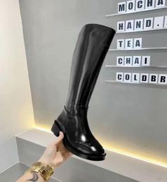 New high round toe boots skinny legs riding long boots flat leather thin chunky heel knight boots side zipper women039s shoes9636260