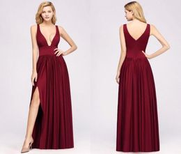 Real Pictures Burgundy Aline Bridesmaid Dresses Cheap Spaghetti Open Back Wedding Guest Gown Long Formal Party Evening Prom Dress1889237