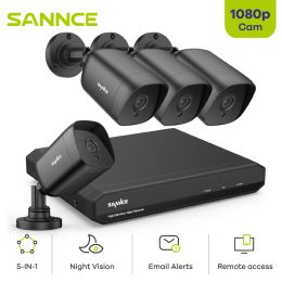 System SANNCE 1080P Lite Video Security System 1080N 5IN1 H.264+ 4CH DVR With 2X 4X Outdoor Weatherproof Surveillance Cameras CCTV Kit