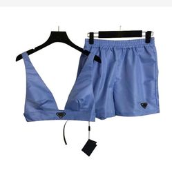 Women two piece pants set designer tracksuit triangle design tops safety buckle suspender underwear elastic waist shorts sets luxury nylon vest pant