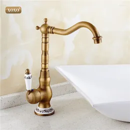 Bathroom Sink Faucets XOXO Faucet Basin Mixer Tap Antique Brass Ceramics Deck Mounted Retro Porcelain Handle 50041BT-1