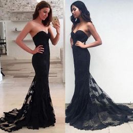 Dresses Tulle Sweetheart Neckline Mermaid Evening Dresses With Lace Appliques Black Applique Lace Prom Dress vestidos de fiesta tallas gra