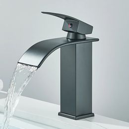 Matte Black Waterfall Basin Faucet Single Handle Mixer Cold Water Crane Tap For Bathroom Wash Sink 240325