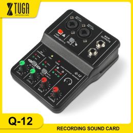Adapter Xtuga Q12 2 Channel Audio Mixer Professional Sound Card Dj Console with Monitor 48v Phantom Power for Studio Singing Computer Pc