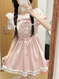 Party Dresses Summer Lace-up Kawaii Sweet Dress Women Bow-knot Korean Fashion Mini Female Puff Sleeve Princess French Vintage 2024