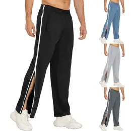 Men's Pants Men Sweatpants Elastic Waistband Pockets Sports Trousers Splicing Color Wide Leg Side Zipper Tear Away Basketball