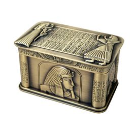 Vintage Egypt Pharaoh Metal Relief Jewelry Box Egyptian Gift Storage Case Home Art Craft Decoration Organizer Casket Chest 240327