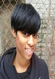 Human hair wigs glueless Pixie Cut short Machine made Natural Straight Lace Front Wigs for black women7819569