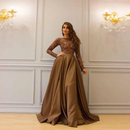 Dresses Prom Dresses Sheer Top Beaded Lace ALine Evening Dresses Long Sleeve Custom Made Robe de Soiree Yousef Aljasmi