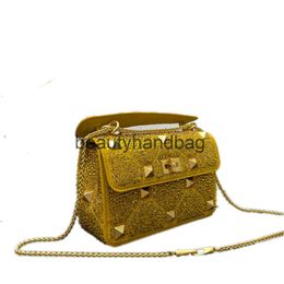 Valentines VT V-buckle Trendy Rivet Lady Small Purse Portable Bag with Diamond Crystal Bags Chain Designer High Single Shoulder Diagonal Cross Aqwu