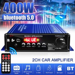 Amplifiers 400W Mini 2 Channel Digital Amplifier bluetooth 5.0 Receiver USB Music Player Stereo Home Car Marine Audio Amplifiers AUX FM