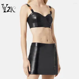 Work Dresses Y2K Clothes Fashion In Sexy Short Tank Top And Mini Skirts Set Sweet PU Leather Night Club Two Piece Summer Outfits