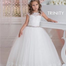 Dresses 2019 Cap Sleeves Crystals Lace Tulle Flower Girl Dresses Vintage Child Pageant Dresses Beautiful Flower Girl Wedding Dresses