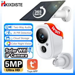 Cameras Tuya 5MP WiFi Rechargea Battery Solar Power Outdoor Security PIR Spotlight Smart Life 135 Angle Surveillance Siren HD IP Camera