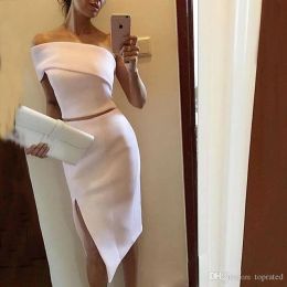 Dresses New Two pieces Knee Length Cocktail Dresses Cheap white one shoulder Women Formal Evening Gowns Party Queen Prom Dress Custom Made