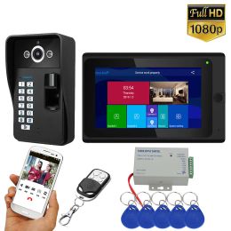 Doorbells MOUNTAINONE 7 inch 1/2 Monitors Wifi Wireless Fingerprint RFID Video Door Phone Doorbell Intercom System with Wired 1080P camera