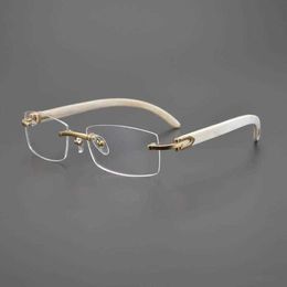 New luxury designer sunglasses Kajia series men's high-end natural ox angle myopia lens business frameless eye frame